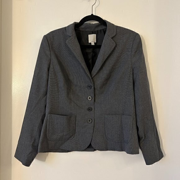 Halogen Women's Gray Crosshatch Blazer Coat Size 14 Petite - Picture 1 of 6